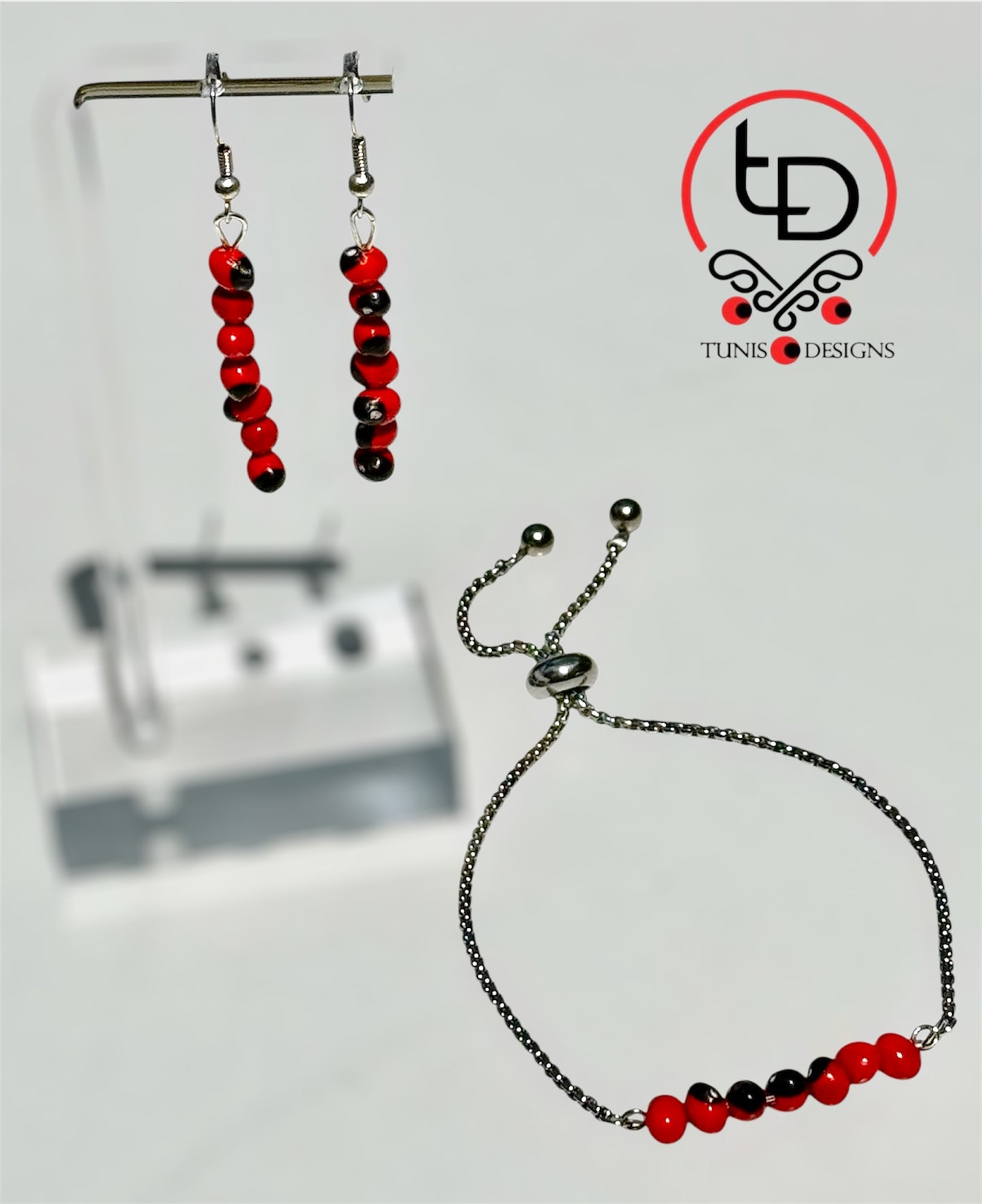 Vibrant Red & Black Huayruro Natural Seed Bracelet with Sterling Silver