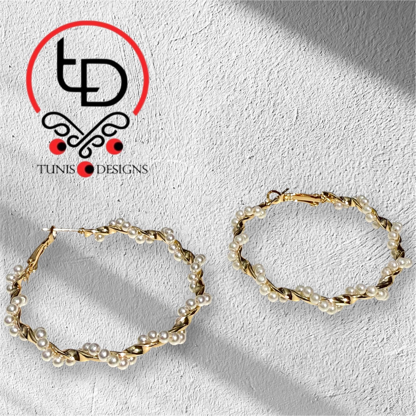 Big Hoops Gold Plated Earrings with Pearls
