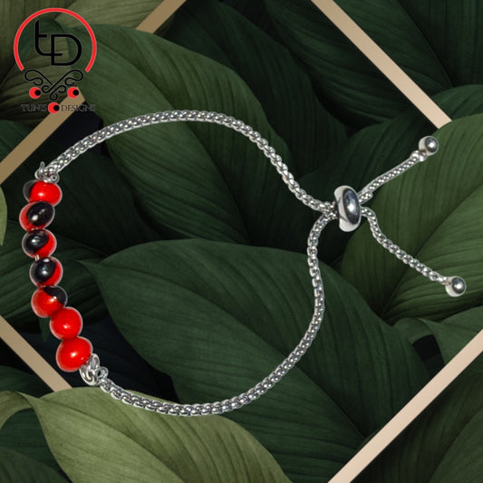 Vibrant Red & Black Huayruro Natural Seed Bracelet with Sterling Silver
