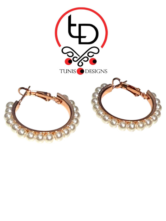 Rose Gold Plated Earrings With Pearls