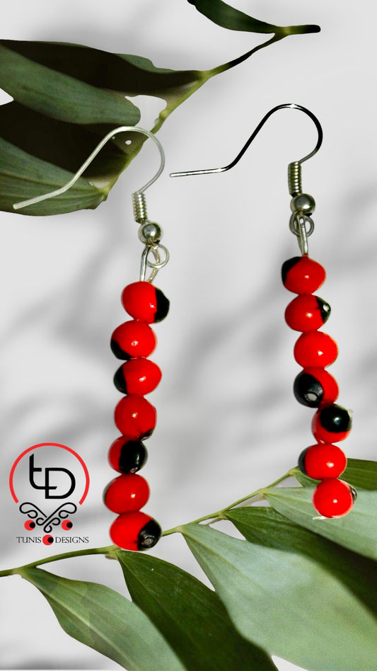 Vibrant Red & Black Huayruro Natural Seed Earrings